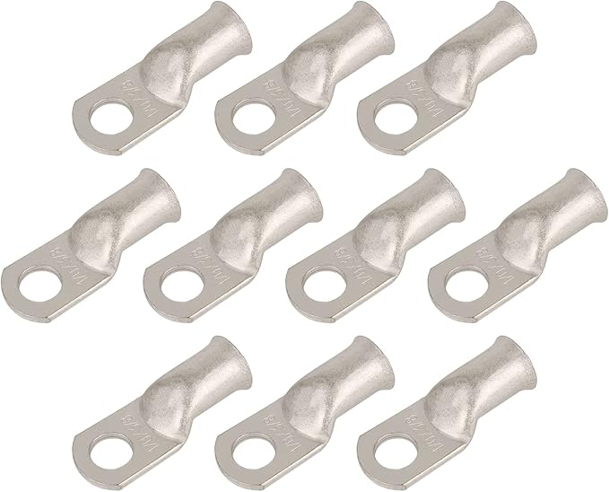 10pcs 1/0 AWG-3/8(M10) Tinned Copper Ring Terminals Battery Lugs, Heavy Duty Wire Lugs, Battery Cable Connectors