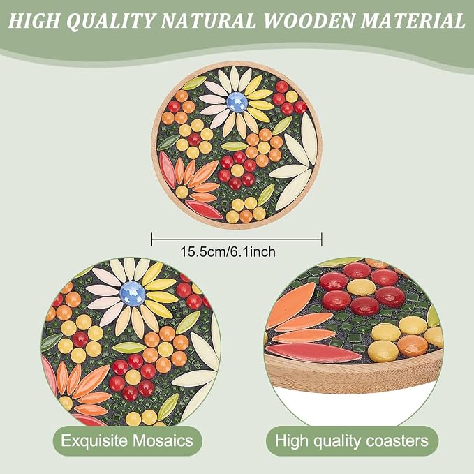 WEBEEDY DIY Mosaic Craft Kit Flower Mosaic Bamboo Coasters Kits - Image 3
