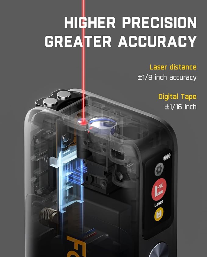 Fanttik A10 Pro 2-in-1 Digital Laser Tape Measure with HD IPS Color Display, 165Ft Rechargeable Laser Measurement Tool & 9.8Ft Measuring Tape, 6 Units Selectable, for Distance/Area/Volume