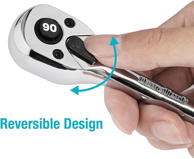 DURATECH 1/2-Inch Drive Ratchet, 90-Tooth Quick-release Ratchet Wrench, Reversible, Chrome Alloy Made, Full Polished, Stocking Stuffers for Men Women Gifts for Men Gifts for Women Gifts for Dad