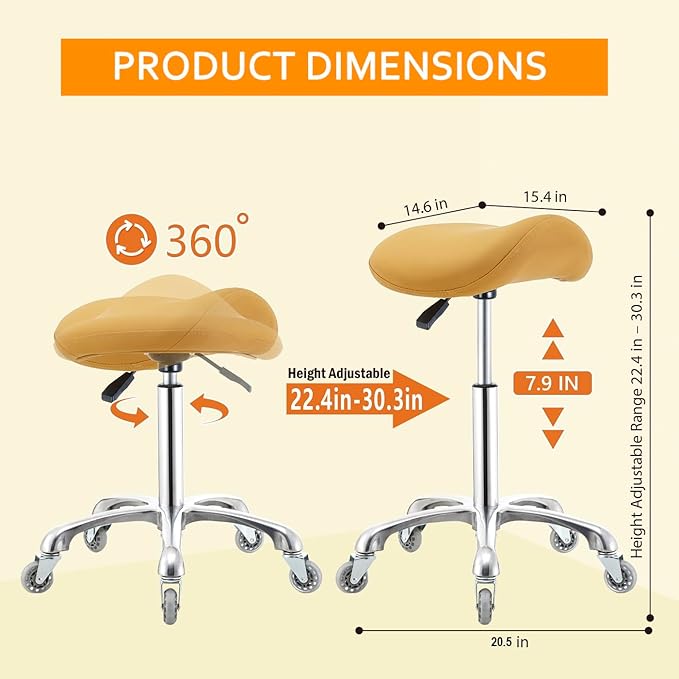 Saddle Stool Chair with Wheels,Ergonomic Swivel Rolling Height Adjustable for Salon Beauty Clinic Dentist Tattoo Home Office