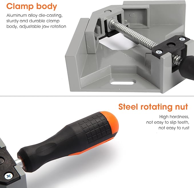 Kosmi Corner Clamps for Woodworking,Right Angle Clamps 90 Degree Single Handle,with Swing Adjustable Jaw Aluminum Alloy Frame Angle Clamp,for Woodworking Welding DIY Photo Frame Vise Holde Tools