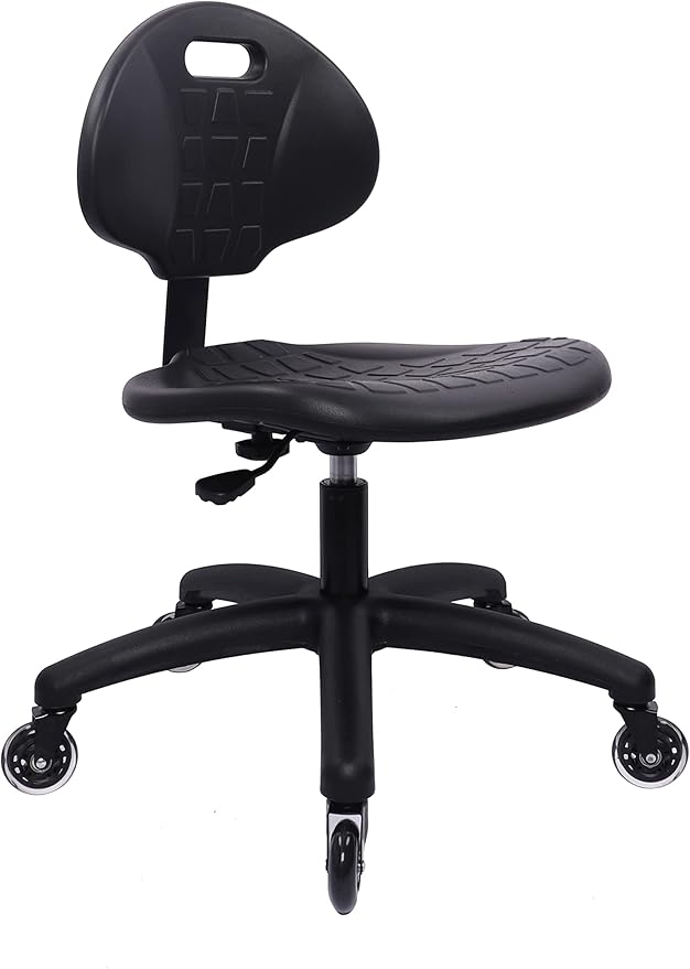 Chair Master Table Height Chair/Stool-Easy to Clean! Deluxe Ergonomic Polyurethane Chair. 5" of Height Adj (16.5"-21.5") 450 lb Capacity. Automotive, Lab, Garage, Home, Office (Rubber Roller, Black)