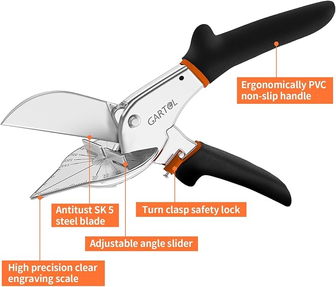 GARTOL Miter Shears, 45-135 Degree Adjustable Angle Scissors, Quarter Round - Image 3