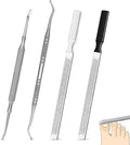 4pc Stainless Steel Nail File & Cuticle Pusher Set – Four-Sided Emery Nail File for Thick Nails, Durable Metal Manicure & Pedicure Tool, Portable Home & Travel Grooming Kit(5.12IN)