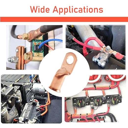 16Pcs 4/0 AWG 3/8" Stud Heavy Duty Copper Wire Lugs with 16Pcs Heat Shrink Tubing 4/0 Gauge Ring Terminals Battery Cable Ends Bare Copper Eyelets Tubular Ring Terminal for Car Boat Marine