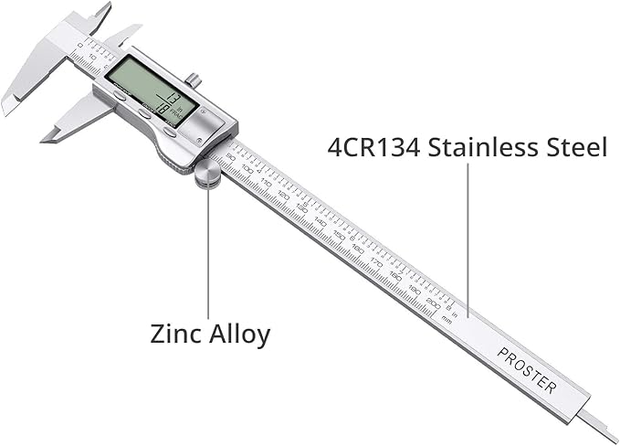 Proster Digital Vernier Caliper 8inch 200mm - Stainless Steel Electronic Caliper Fractions/Inch/Metric Caliper Measuring Tool for Length Width Depth Inner Diameter Outer Diameter