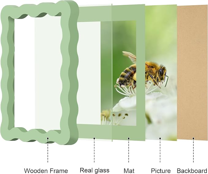 4x6 Picture Frame with Mat for 3.5x5, Wavy Edge Wooden Real Glass Photo Frame - Image 5