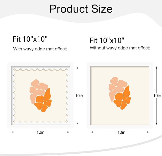 10x10 Picture Frame with Wavy Mat, Wooden Real Glass 10 x 10 Photo Frame - Image 2