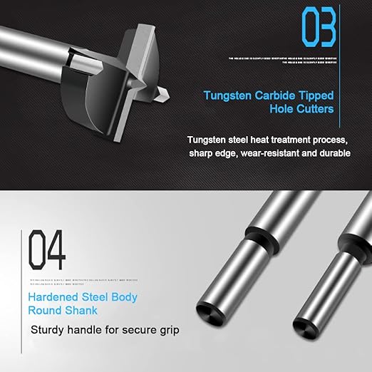 ASNOMY 2-1/8" Inch Carbide Forstner Drill Bit, Carbide Tipped Forstner Bit for Hard Wood, Wood Drilling Hole Saw Set Woodworking Hinge Cutter Tool Kits for Wood Plastic Plywood