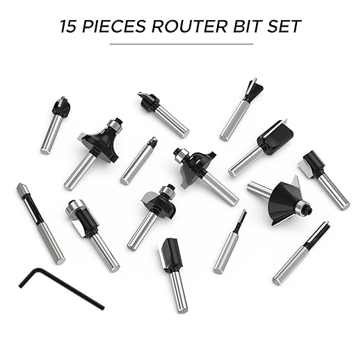 Router Bits Set of 15 Pieces 1/2 Inch Router Bit Set Woodworking Tools for Beginners, Router Bits Sets Idea Gifts for Dad