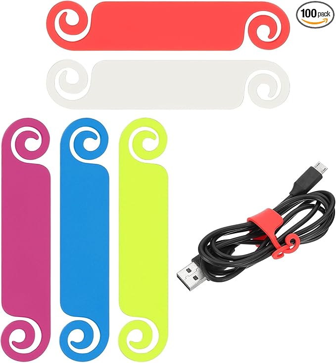 PATIKIL Cable Tags Multicolor Cable Management Labels Cord Identification Tags, Wire Cord Markers for USB Computer Phone Charger Power - 100Pcs (5 Color)
