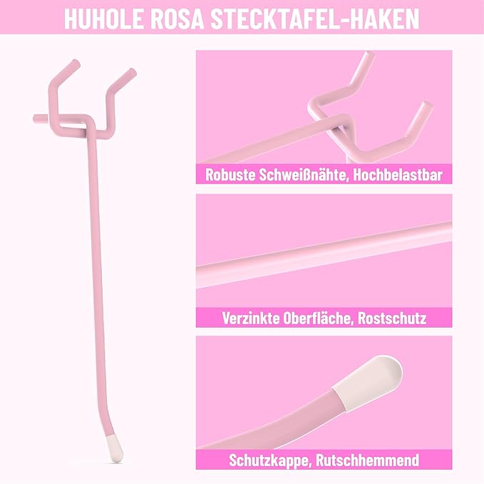 HUHOLE Pegboard Hooks 4 Inch 50PC, Pink Peg Board Hooks, Fit 1/4" or 1/8" Pegboard, Ideal Peg Board Organizer Accessories for Wall Display, Crafts Organization, Kitchen Organizer (Pink, 4 Inch)