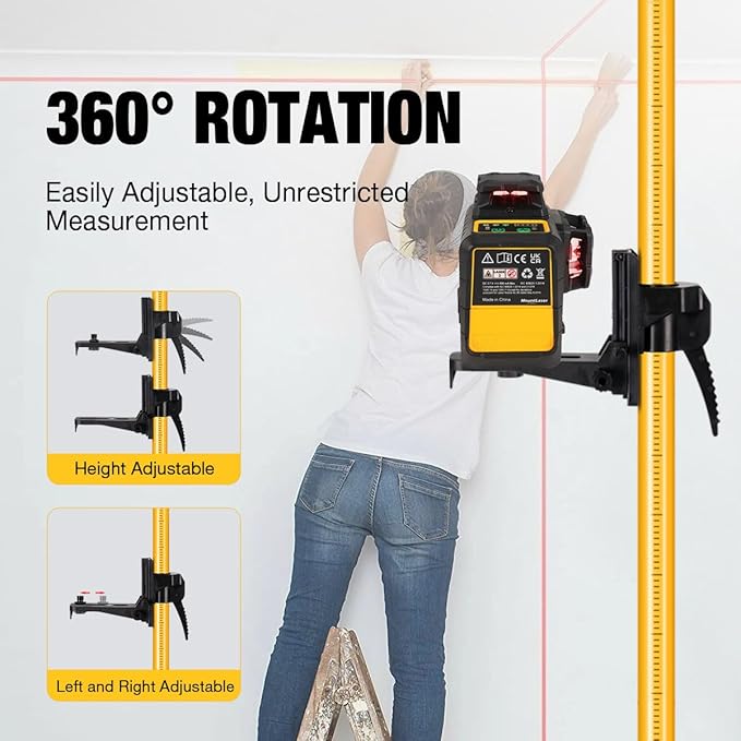 15.8Ft/4.8M Professional Telescoping Laser Level Pole with Tripod & Laser Mount - 1/4"-20 & 5/8"-11 Adapters, Adjustable Laser Pole Mount for Rotary/Line Lasers