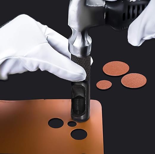 Spurtar Hollow Punch Set 6 Pieces Heavy Duty Round Leather Hole Punch Kit 1/8" 5/32" 3/16" 7/32" 1/4" 5/16" Belt Puncher for Leather Gaskets Cloth Watch Belts with Storage Bag