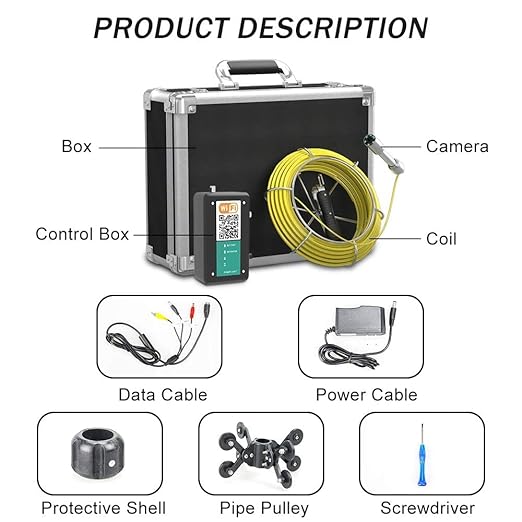 Sanyipace Sewer Camera 165FT/50M with WiFi Wireless Transmission, Drain Camera with Lights, Pipe Sewer Scope Inspection Camera with IP68 Waterproof Camera Probe, 7" Color Screen, Camera Guide Wheel