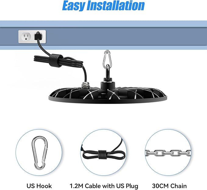 loyal 8 Packs 100W UFO LED High Bay Light, 10000LM Shop Light, 6000K Daylight with 1.2M Cable US Plug, Commercial High Bay Lighting for Warehouse Workshop Garage Factory