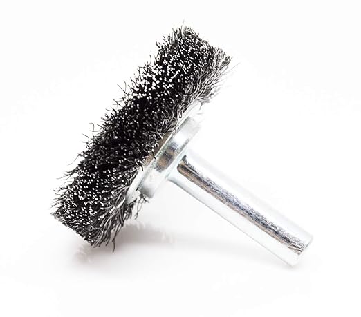 Benchmark Abrasives 1-1/2" Mounted Crimped Wire Wheel for Cleaning deburring on Cast Iron, Steel, Titanium, Nickel, 1/4" Shank for Rotary Tools, Coarse Grit - Carbon Steel