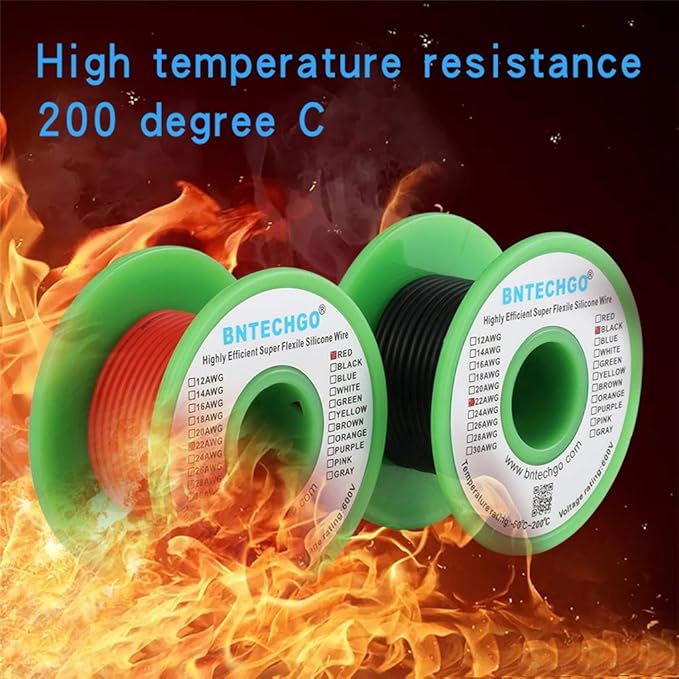 BNTECHGO 22 Gauge Silicone Wire Spool red 25ft and Black 25ft Flexible 22 AWG Stranded Tinned Copper Wire
