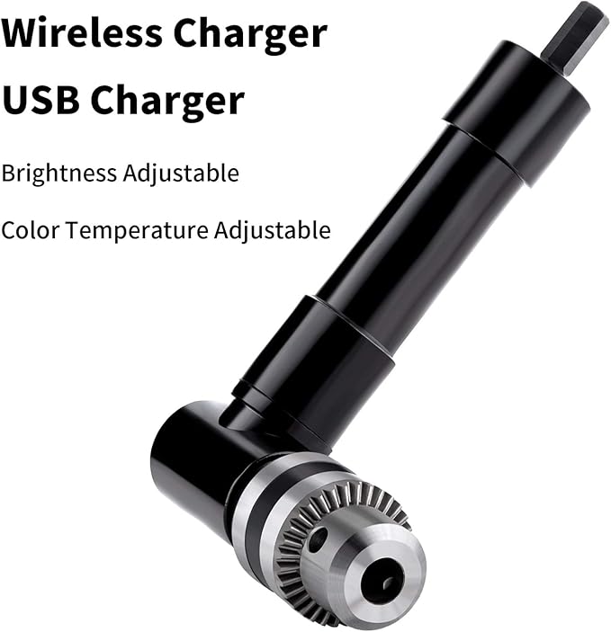 OCGIG Cordless Right Angle Drill 1-10mm Attachment Adapter 90 Degree Handle Chuck 3/8" Keyed Extension Drilling Tool