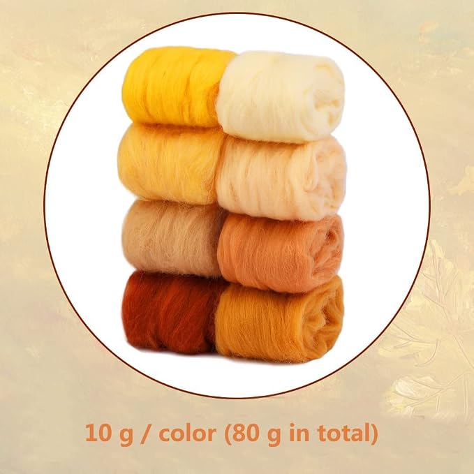 Wonvoc 2.82 oz Needle Felting Wool, 80 g Nature Wool Roving Yarn, Hand Spinning - Image 2