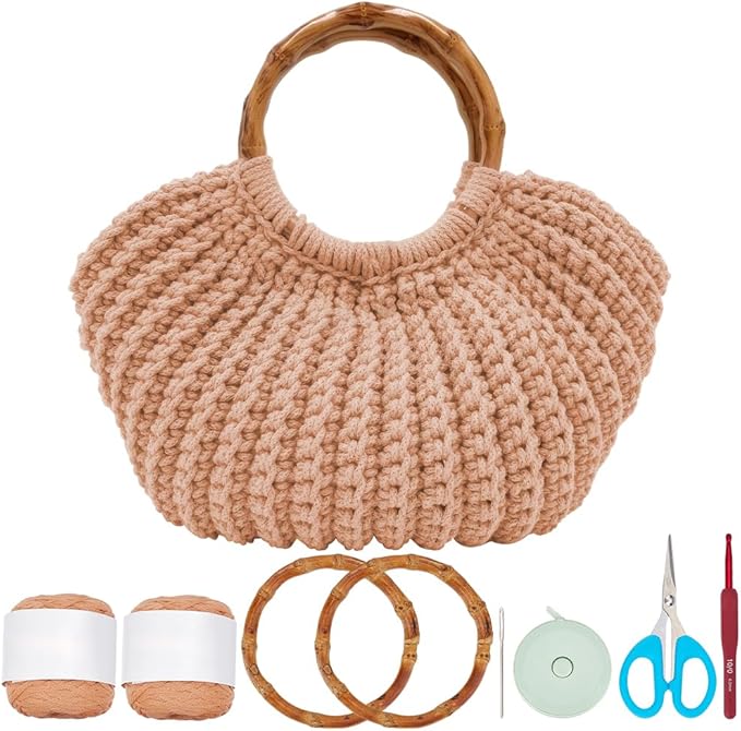 ACRNIGHEET Crochet Bag Kit for Adults Khaki Handbag Kit for Beginners Tote Bag by ACRNIGHEET
