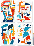 MAYJOYDIY 4Pcs A4 Size Abstract Faces Paterrn Stencil Grotesque Geometric Face by MAYJOYDIY