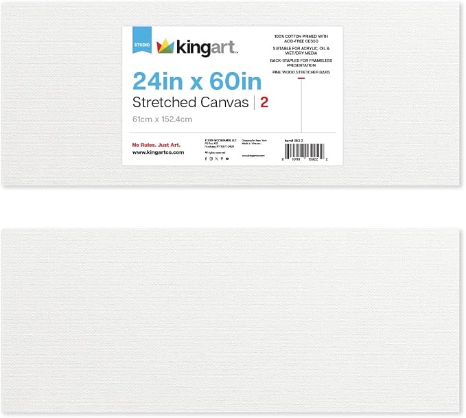 KINGART Stretched White Canvas Set – Panoramic Rectangle, 24x60 Inch, Triple by KINGART