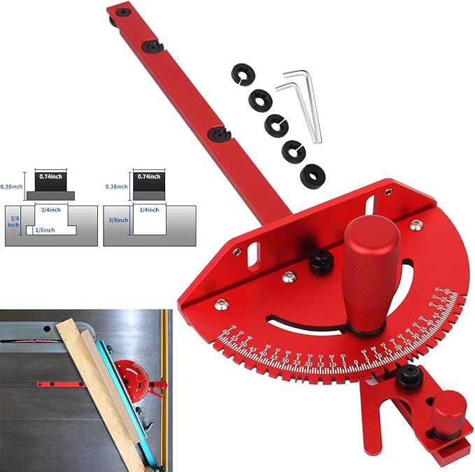 Table Saw Miter Gauge Works w/Table Saws, Band Saw and Router Table (Red)