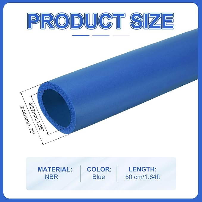 uxcell Pipe Insulation Tube Foam, 1-1/4" ID x 1/4" Thick x 1.64ft Foam Pipe Cover Non-Slip Hollow Tubing Guitar Air Conditioner Stand Fitness Equipment Handles, Blue