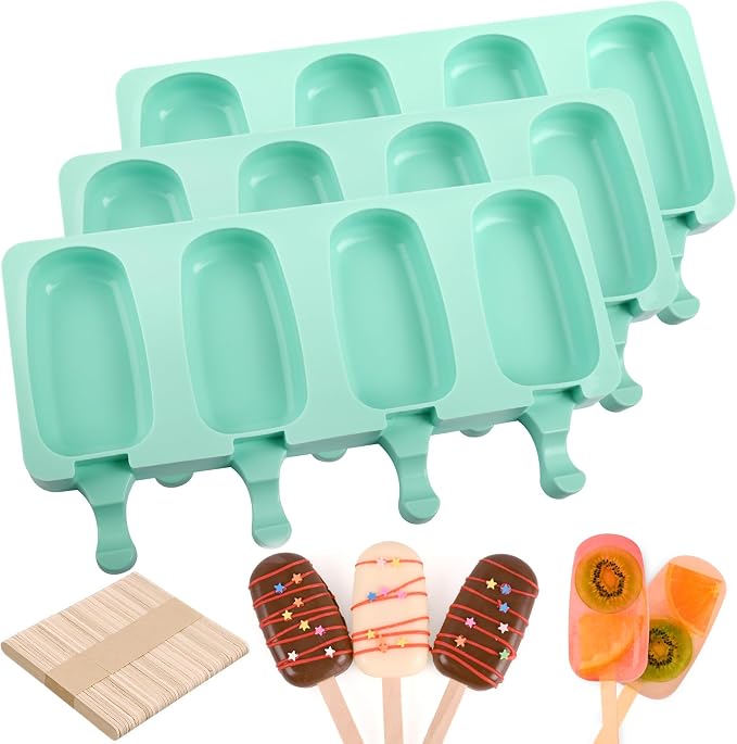 Sakolla Large Silicone Popsicle Molds Set of 3, Oval 4 Cavities Homemade Ice by Sakolla