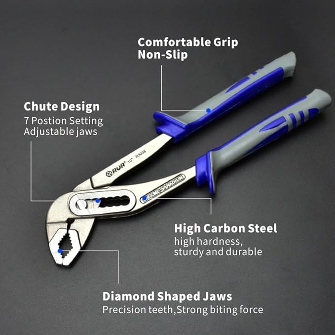 12-inch Tongue and Groove Pliers - Adjustable Water Pump Pliers with 7 Jaw Positions, Serrated Jaws & Comfort Grip. Perfect for Plumbing, Pipes & DIY Home Repairs