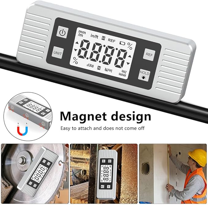 Digital Level Angle Gauge Meter Magnetic Electronic Level Angle Finder Tool Protractor Inclinometer Woodworking Tools with Magnet for Construction, Woodworking and Machinery (Silver)
