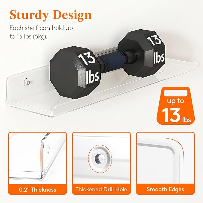Lifewit Floating Shelves for Wall, Acrylic Display Shelf Wall Mounted for Figure - Image 4