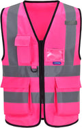 A-SAFETY Pink Safety Vest with Pockets Hi Viz Zipper Front Working Safety Vest with Reflective Strips, Multiple Colors Available,Large