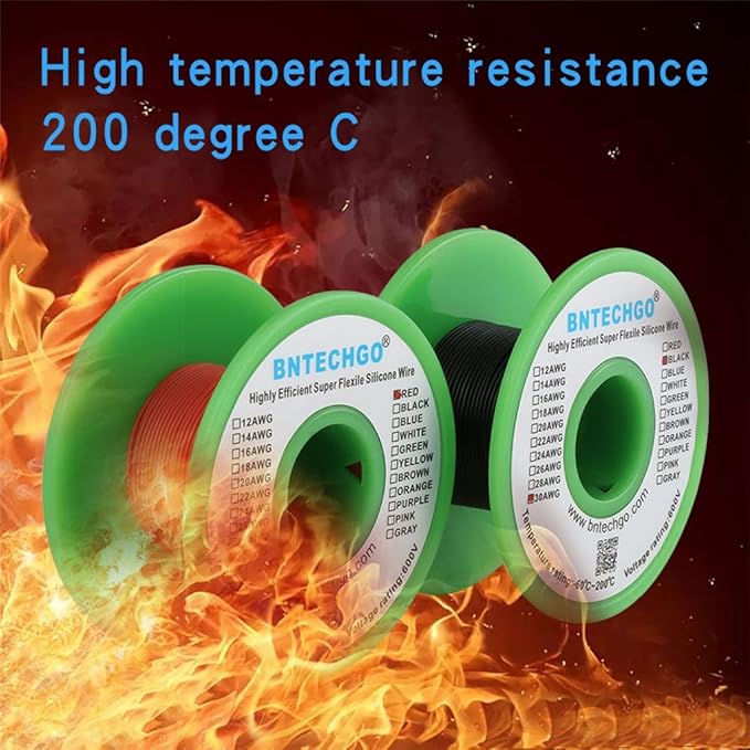 BNTECHGO 30 Gauge Silicone Wire Spool red and Black Each 100ft Flexible 30 AWG Stranded Tinned Copper Wire