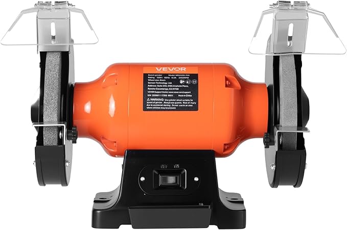 VEVOR Bench Grinder, 8-inch Single Speed Bench Grinder, 3450RPM High-Speed Table Grinders with 750W 6.2A Induction Motor, 36/60-Grit Grinding Wheel & Adjustable Eye Shield for Fast Sharpening Grinding