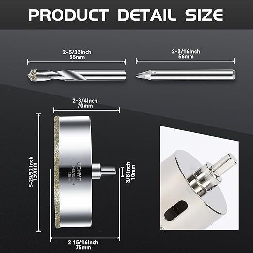 5-29/32inch | 150mm Diamond Hole Saw with Center Drill bit and Diamond-Coated Center Drill bit for Ceramic Glass Marble Fiberglass Granite and Porcelain Tiles by CENYB
