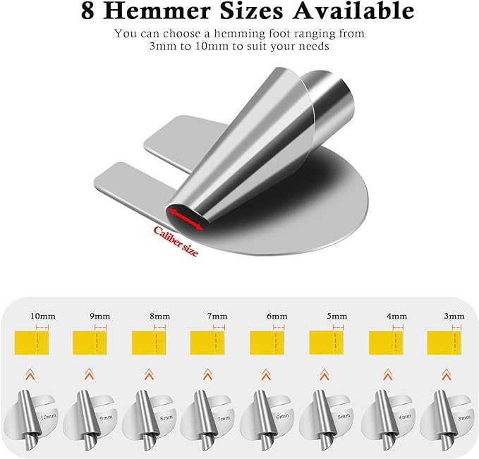 TIGARI Sewing Rolled Hemmer Foot, 8 Sizes Rolled Hem Presser Foot, Wide Rolled - Image 3