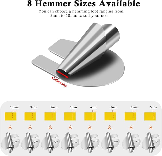 TIGARI Rolled Hem Presser Foot, Sewing Rolled Hemmer Foot, 7/8/9/10mm Size - Image 3