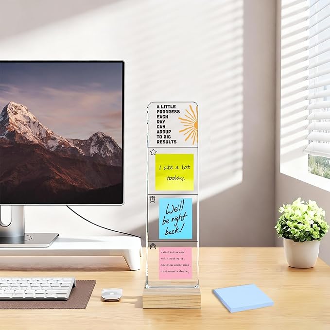 Monitor Memo Board with Removable Wooden Base Acrylic Portable Sticky Note - Image 5