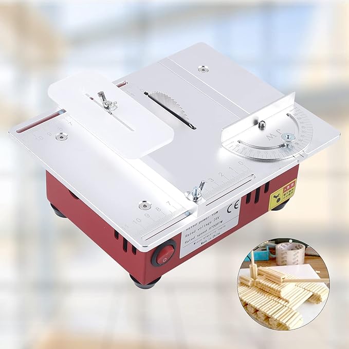 Electric Table Saw Cutter, Small Cutting Machine with Scaled Plate, 0-90° Cutting Portable Woodworking Table Saw for DIY Handmade Wooden Model Crafts Plastic Wood Glass Stone, Top Cut Off Sliding Saw