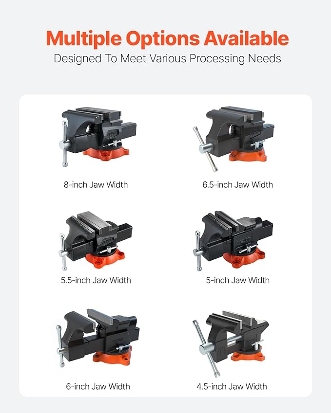 VEVOR Bench Vise, 5.5" Jaw Width, 5.5" Max Jaw Opening Multipurpose Vise with 360° Swivel Locking Base, 2.8" Throat Depth, Heavy Duty Ductile Iron Workbench Vise, Two-Way Jaws for Clamping Round Pipes