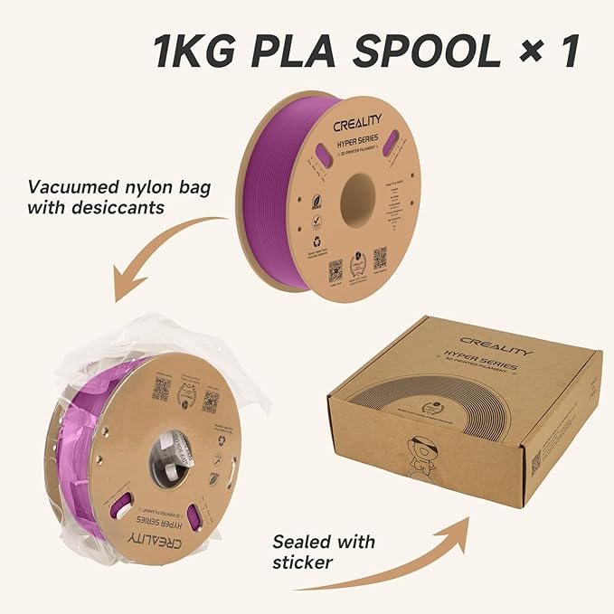 Official Creality Hyper PLA Filament 1.75mm, High Speed PLA 30-600mm/s 3D Printer Filament, Dimensional Accuracy +/-0.02mm, Fit Most FDM 3D Printers，1KG(2.2lbs) Spool Purple