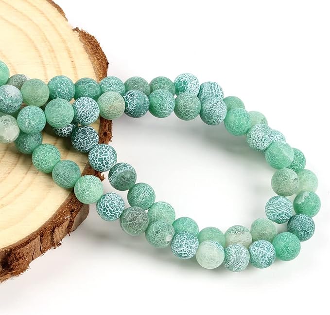 48pcs Natural Matte Green Oxidized Gemstone Beads，8mm Frosted Round Loose Stone - Image 7