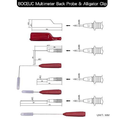 Back Probe Needles Non-Destructive Multimeter Test Probes, 3A Alligator Clips with Slip on Insulators, 5A 600V Instrument Test Pen Clamp Copper Lead Plug Measuring Tools