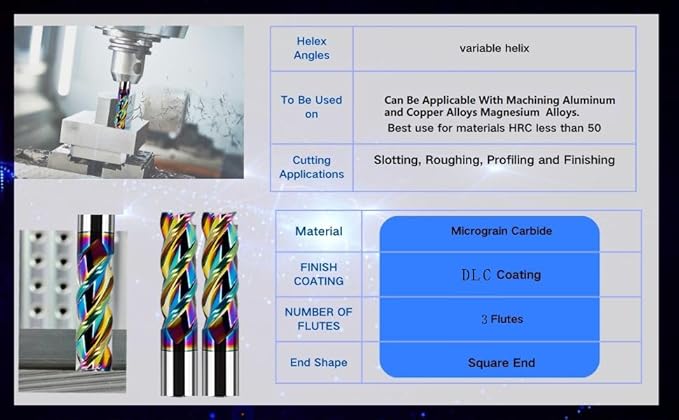 Metric Carbide Square End Mill - 3 Flute 1 PCS 6.0MM 【 ≈0.23622 inch】 HRC55° DLC Coating for Machining Aluminum and Copper Alloys Magnesium Alloys– Mill Bits Sets for AL