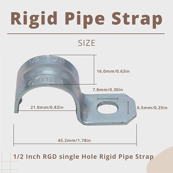 zinc plated steel pipe clamp,Steel Rigid Pipe,Holes Cable U Bracket Pipe Clamp,Electrical Conduit Straps (One Hole, 1/2 inch-100pcs)