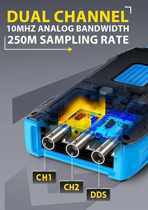 【FNRSI Newest Upgraded 2C53T with 2 P6100 Probe】 3In1 Oscilloscope/Multimeter/DDS Signal Generator 50MHz Bandwidth 250MS Sampling Rate 20000 Count RMS for Voltage, Current, Capacitor, Resistor, Diode