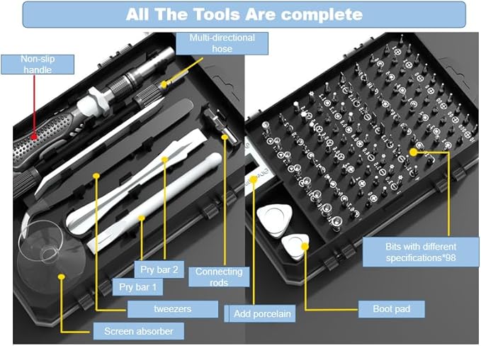 115-in-1 Precision Screwdriver Set, Mini Professional Magnetic Repair Tool Kit for small screwdrivers for mobile phones, computers, watches, laptops, Macbooks, game consoles, glasses, electronics.